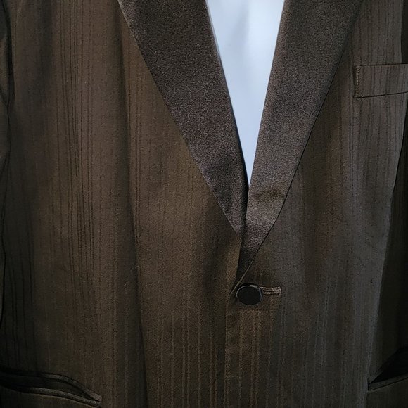 Men's Stephen Geoffrey 100 Super Fine Wool Brown Striped Blazer Tux Jacket 48R - Picture 3 of 7